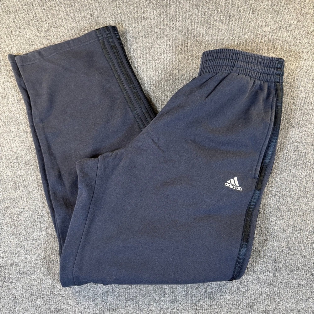Adidas Mens Navy Blue Fleece Track Pants 3-Stripe Straight Leg Size M #4041